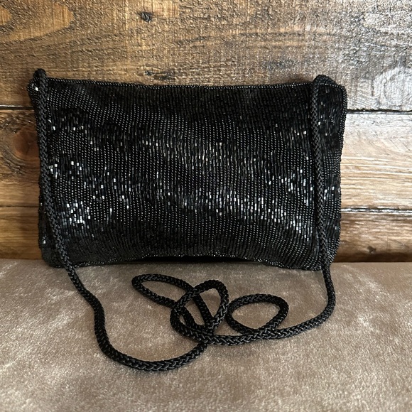 Lord & Taylor Handbags - Vintage Lord & Taylor black beaded crossbody clutch bag
